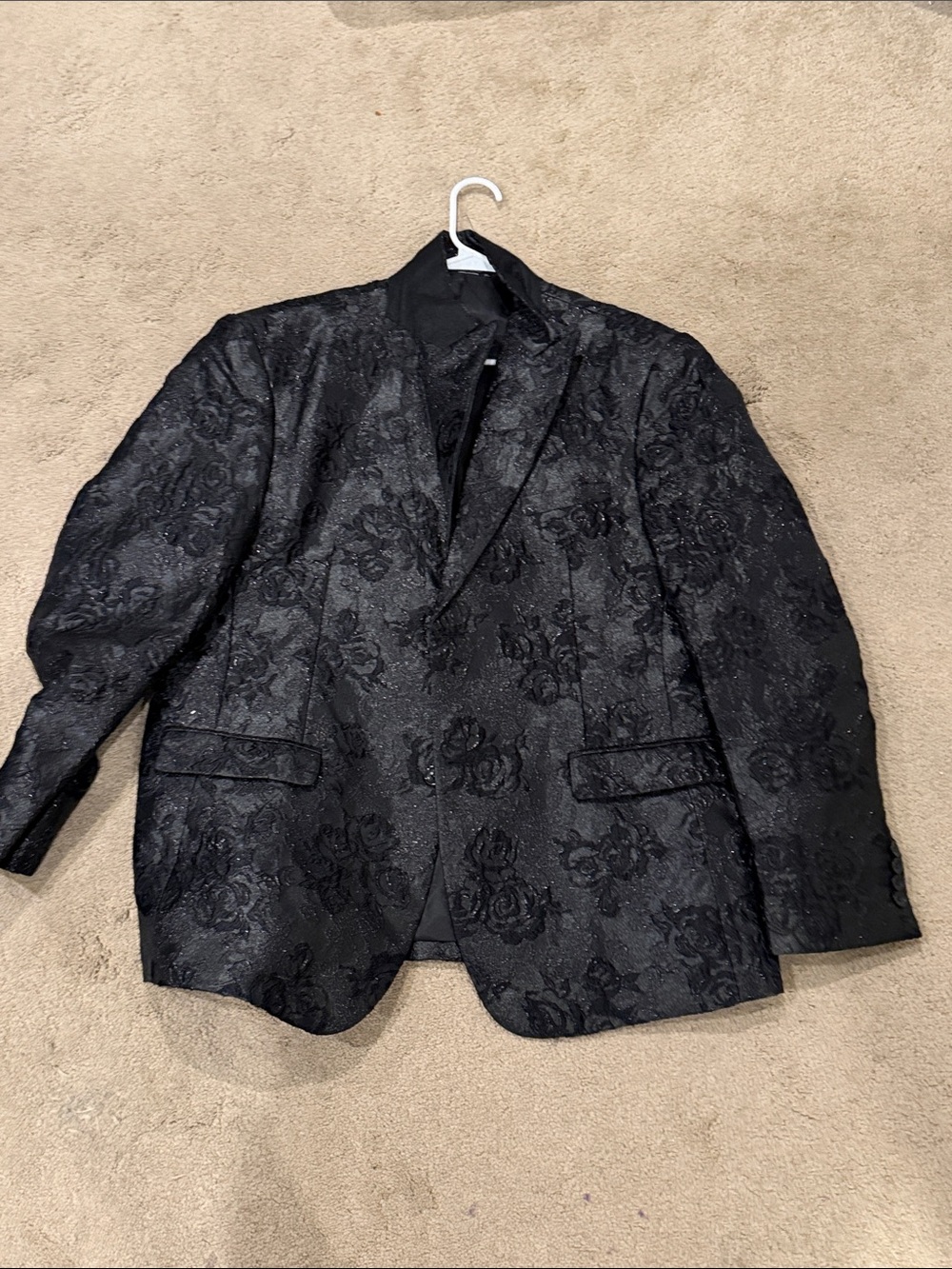 Men's Black Floral Jacquard Blazer - Elegant Evening Jacket